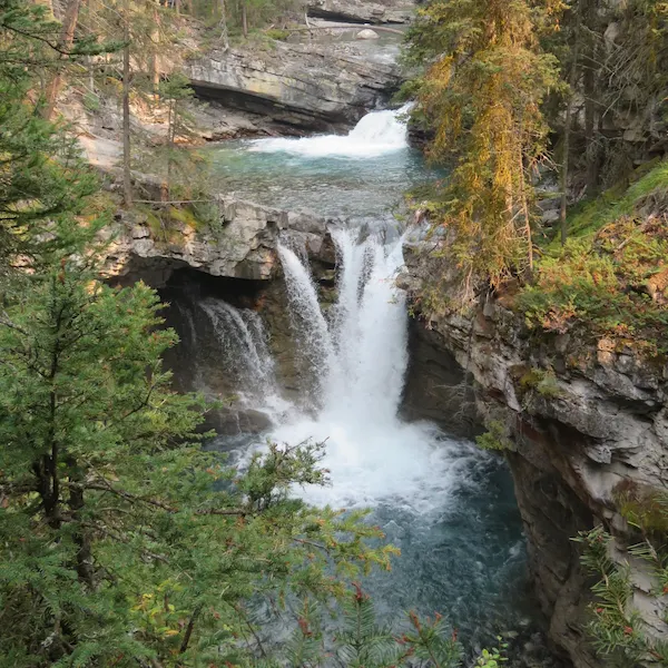 This is an image of a beautiful waterfalls in Banff Alberta